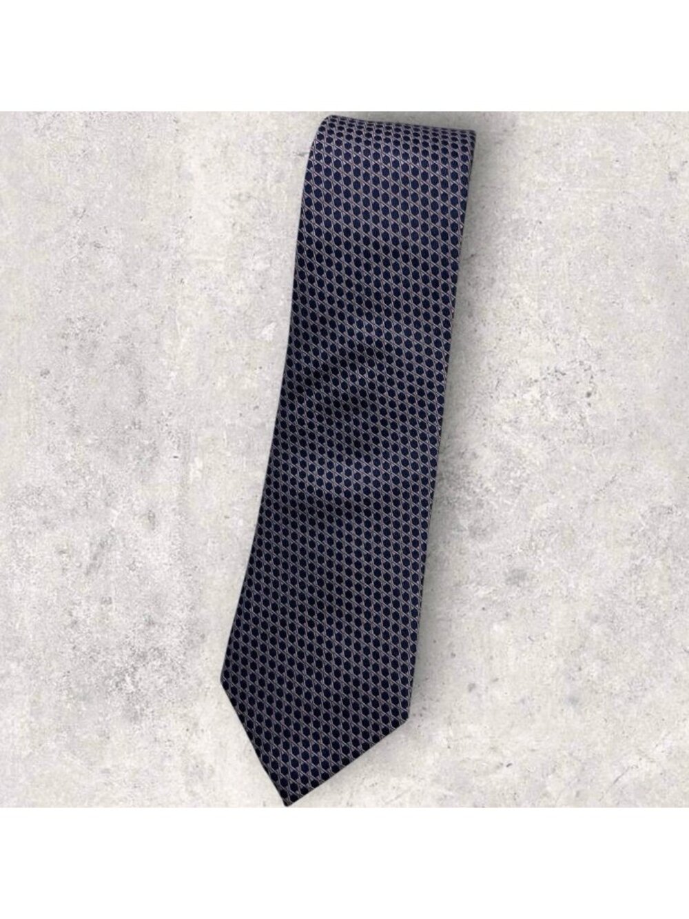 T.M.LEWIN Silk Tie XL Navy Purple Geometric W:3.5" EUC